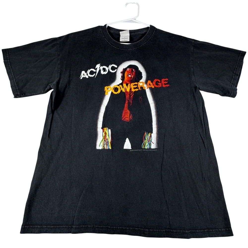ACDC Powerage Band T-Shirt Mens Medium Black 2003 Gildan Heavyweight Tee